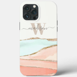 沿岸抽象芸術の水色（名前とモノグラム） iPhone 13 PRO MAXケース