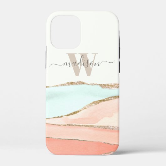 沿岸抽象芸術の水色（名前とモノグラム） Case-Mate iPhoneケース (裏面)