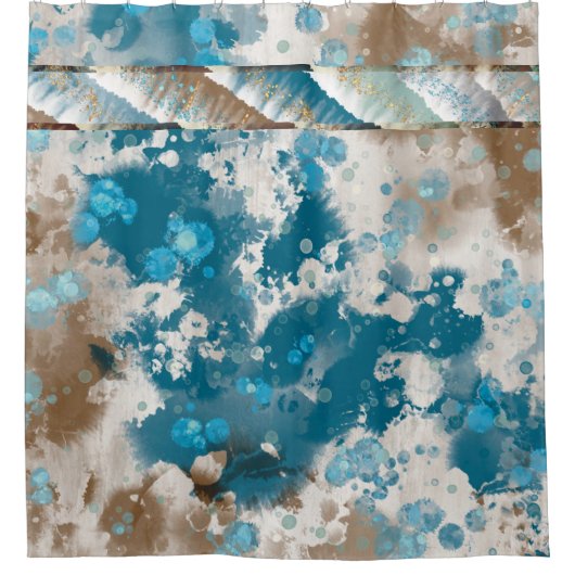 沿岸抽象芸術波旋回縁ど シャワーカーテン (正面)