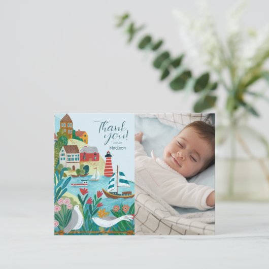 沿岸村ベビーシャワー写真ありがとう ポストカード (スタンド正面)