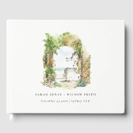 沿岸植物性アーチサンドビーチシースケープズ結婚ス ゲストブック