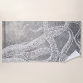 沿岸水彩タコスシルバーピューターニュートラル ビーチタオル (正面)