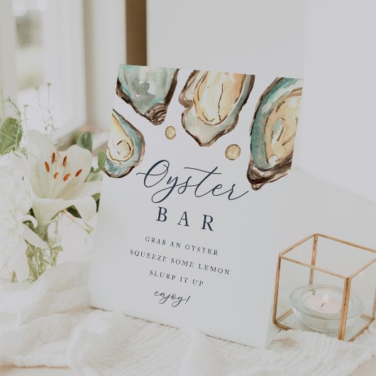 沿岸水彩牡蠣バー標識 台座サイン