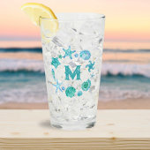 沿岸水彩貝類とヒトデのモノグラム タンブラーグラス