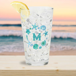 沿岸水彩貝類とヒトデのモノグラム タンブラーグラス