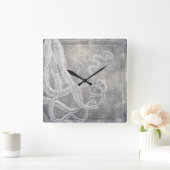 沿岸水色タコ銀色プーターニュートラル スクエア壁時計 (ホーム)