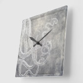 沿岸水色タコ銀色プーターニュートラル スクエア壁時計 (傾斜)