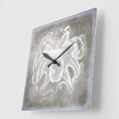 沿岸水色タコ銀色プーターニュートラル スクエア壁時計 (傾斜)
