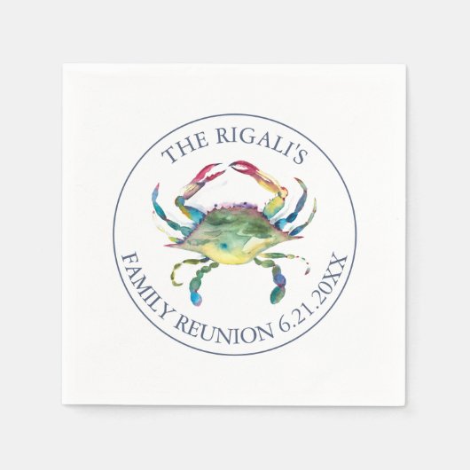 沿岸水色ブルーカニパーソナライズされた スタンダードカクテルナプキン (正面)