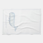 沿岸水色ブルーホエーパーソナライズされたル キッチンタオル (横)