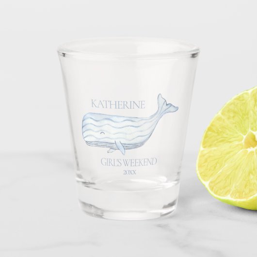 沿岸水色ブルーホエーパーソナライズされたル ショットグラス (正面)