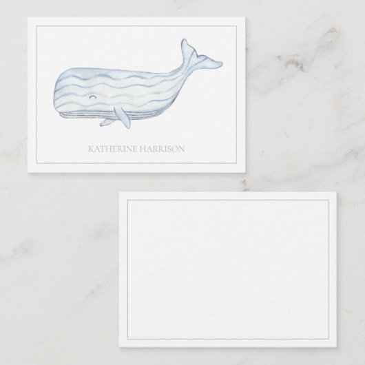 沿岸水色ブルーホエーパーソナライズされたル ノートカード (正面/裏面)