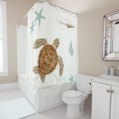 沿岸水路の海洋生物のカメのヒトデの貝 シャワーカーテン (インサイチュ)