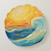 沿岸油彩画の日波 ラウンドクッション (裏面)