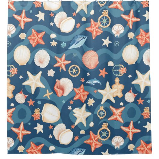 沿岸波と海のシャワーカーテン シャワーカーテン (正面)