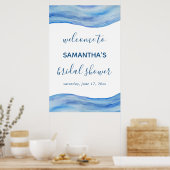 沿岸波水色ブルーブライダルシャワー標識 ポスター (キッチン)