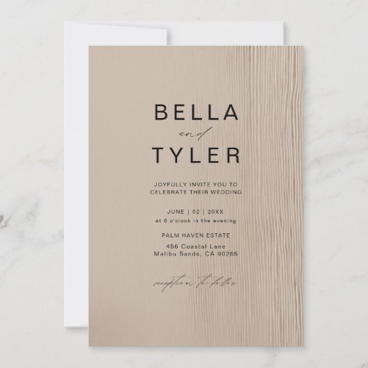 沿岸流木砂ビーチモダン海結婚ズ 招待状 (正面)