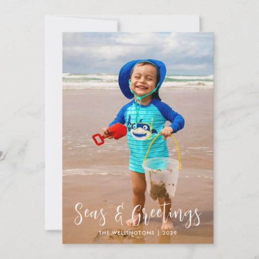 沿岸海と挨拶|ホワイトフォトフラット シーズンカード (正面)