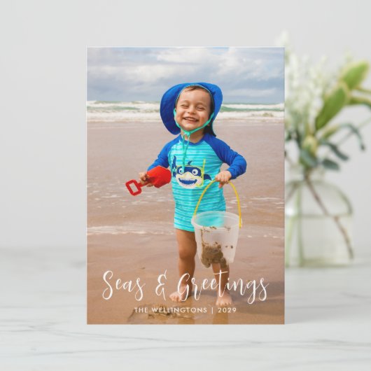 沿岸海と挨拶|ホワイトフォトフラット シーズンカード (スタンド正面)