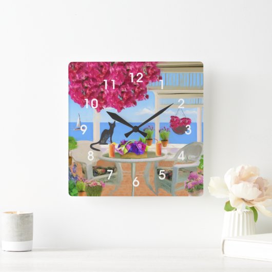 沿岸海のベランダ場面 スクエア壁時計 (ホーム)