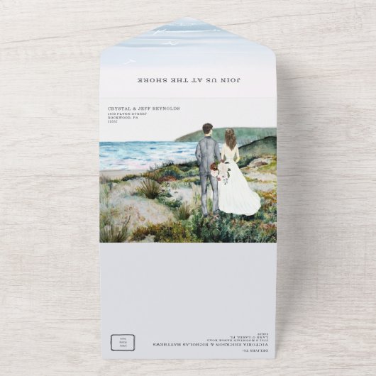 沿岸海ビーチすべて1つの結婚式の招待 オールインワン招待状 (外側)