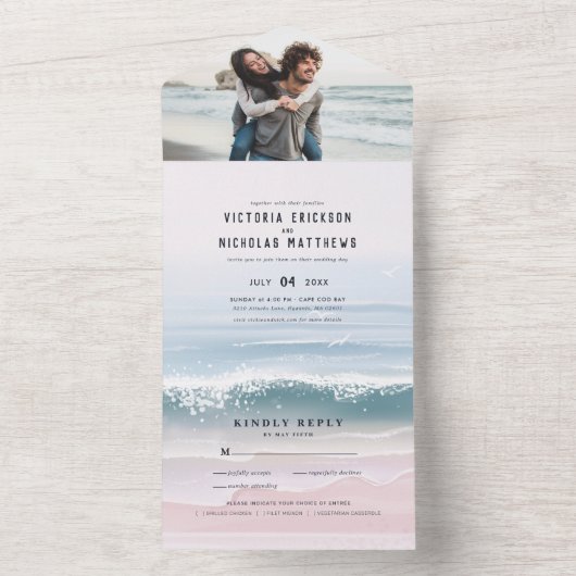 沿岸海ビーチすべて1つの結婚式の招待 オールインワン招待状 (内側)