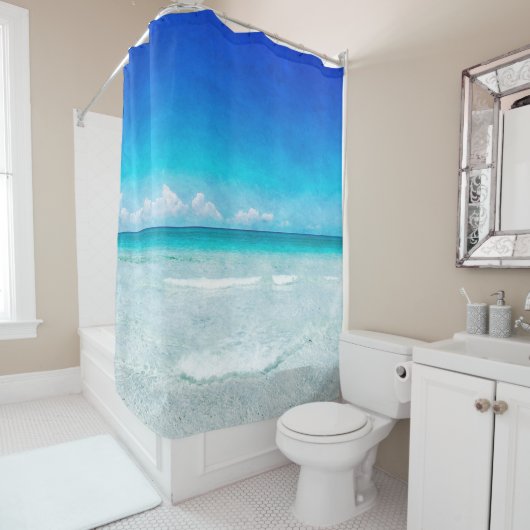 沿岸海ビーチインティール（緑がかった色）アクアターコイズブルー シャワーカーテン (インサイチュ)