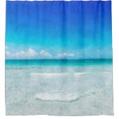 沿岸海ビーチインティール（緑がかった色）アクアターコイズブルー シャワーカーテン (正面)