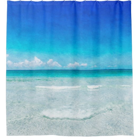 沿岸海ビーチインティール（緑がかった色）アクアターコイズブルー シャワーカーテン (正面)
