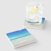 沿岸海ビーチインティール(緑がかった色)アクアターコイズブルー ストーンコースター (横)