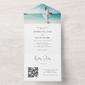 沿岸海ビーチティール（緑がかった色）シーレイクフォト結婚ズ オールインワン招待状 (内側)