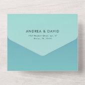 沿岸海ビーチティール（緑がかった色）シーレイクフォト結婚ズ オールインワン招待状 (裏面)