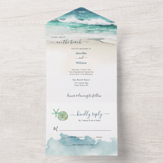 沿岸海ビーチ結婚式 オールインワン招待状 (内側)