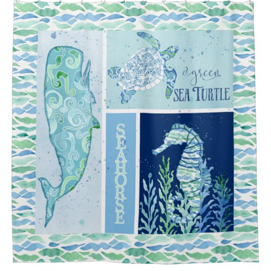 沿岸海岸ビーチ海モダン波パターン シャワーカーテン (正面)