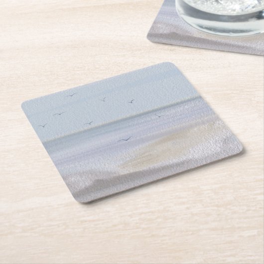 沿岸海岸線ビーチ水彩紙コースター スクエアペーパーコースター (アングル)