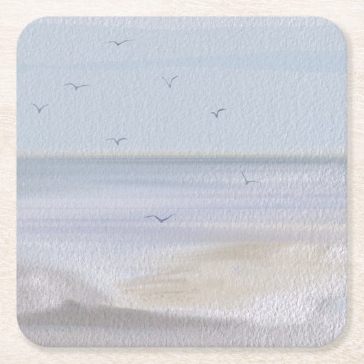 沿岸海岸線ビーチ水彩紙コースター スクエアペーパーコースター (正面)