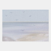 沿岸海岸線ビーチ水彩 ラッピングペーパーシート (正面)