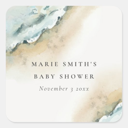 沿岸海波サンドビーチベビー航海のシャワー スクエアシール (正面)