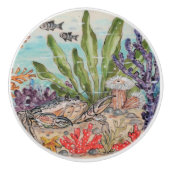 沿岸海洋生物カニ珊瑚魚の水中海洋 セラミックノブ (正面)