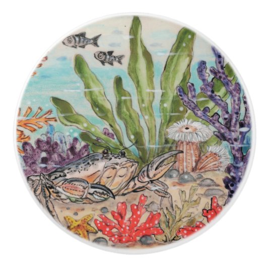 沿岸海洋生物カニ珊瑚魚の水中海洋 セラミックノブ (正面)