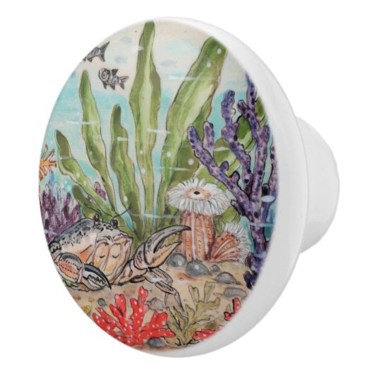 沿岸海洋生物カニ珊瑚魚の水中海洋 セラミックノブ (右)