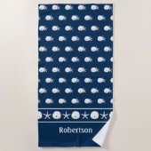 沿岸海軍ブルーパーソナライズされたヒトデ ビーチタオル (正面)