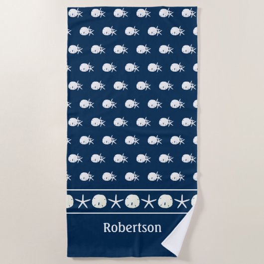 沿岸海軍ブルーパーソナライズされたヒトデ ビーチタオル (正面)