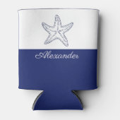 沿岸海軍モダンブルーホワイトモノグラムヒトデ 缶クーラー (正面)