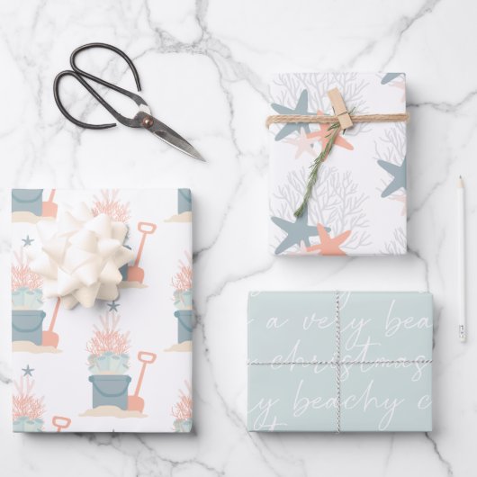 沿岸海辺のクリスマスラッピング紙シート ラッピングペーパーシート (正面)