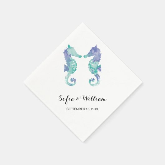 沿岸海馬の水色 | ウェディング スタンダードカクテルナプキン (角)