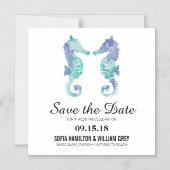 沿岸海馬の水色 | 日付カードの保存 マグネット招待状 (正面)