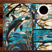 沿岸熱帯オルカブラックブルーと金ゴールド デスクマット