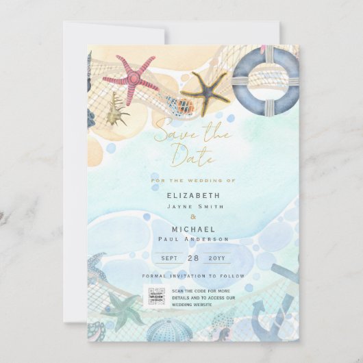 沿岸熱帯ビーチ行先結婚式 招待状 (正面)