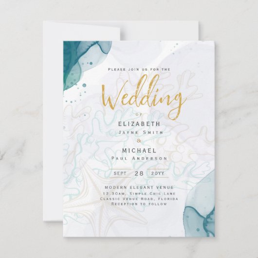 沿岸熱帯ビーチ行先結婚式 招待状 (正面)